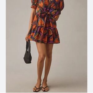 Anthropologie Multicolor Heart Print Mini Dress